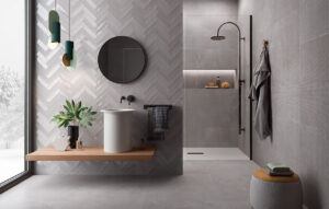 Total Look Grigio Matt and Gloss on Wall above basin